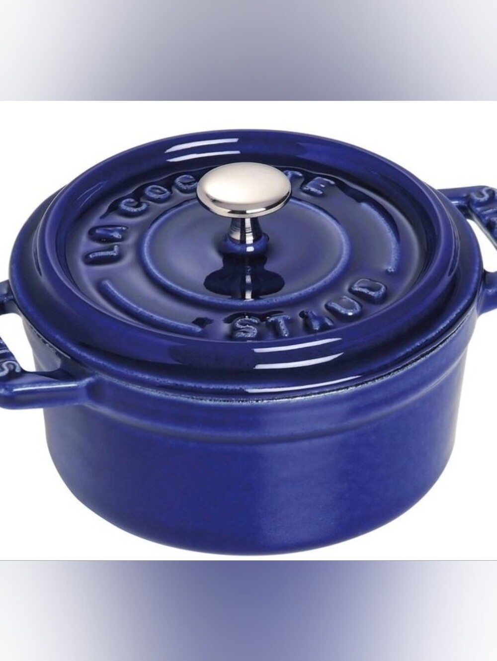 Two Staub Cast Iron 0.25-qt Mini Round Cocottes - Dark Blue, Made in France